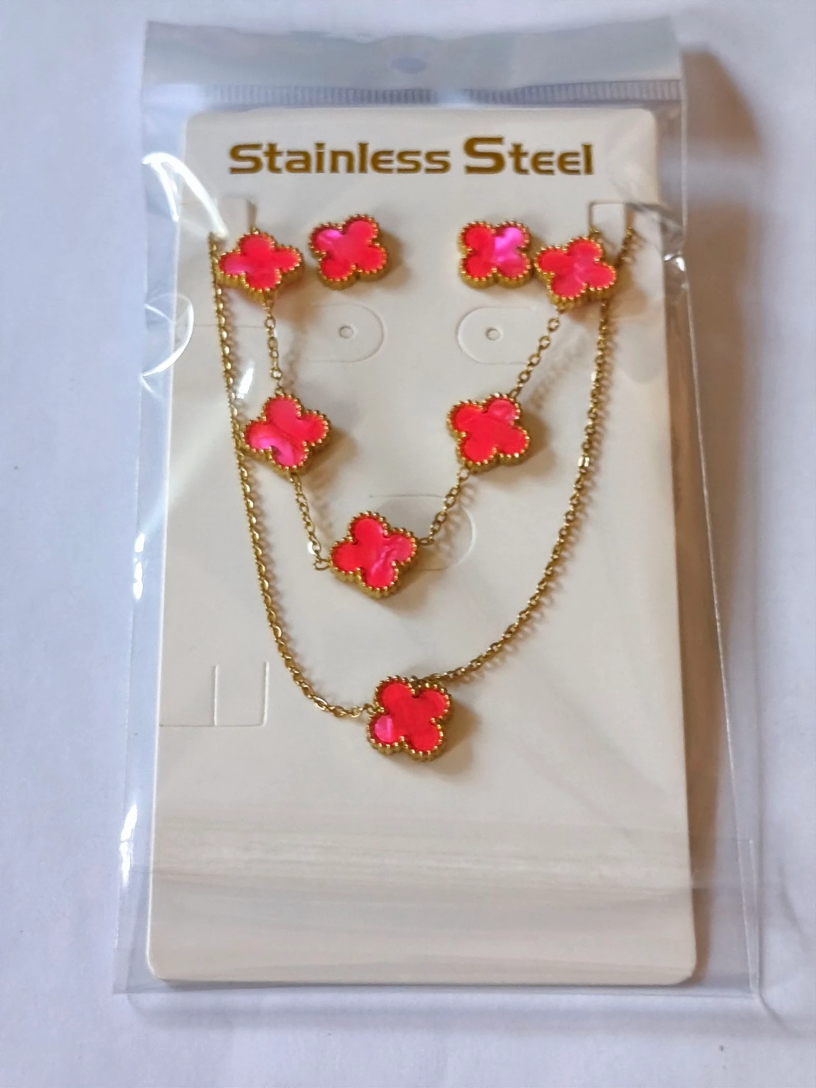 set de trebol gargantilla, pulsera y pendientes
